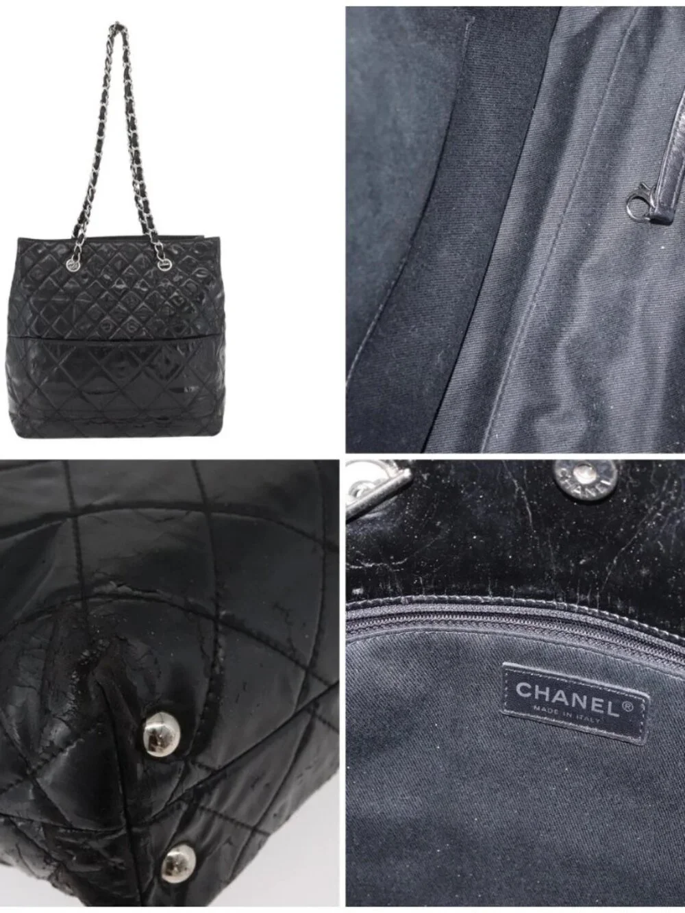 CHANEL Matelasse Chain Tote Bag Leather Black CC Auth bs16447